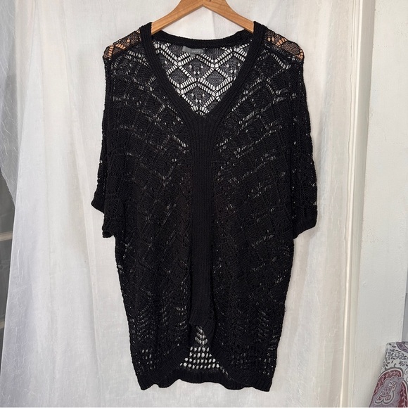 3/$20 💥 Matty M Black Crochet Knit Flowy Kimono Sleeve Kaftan Dress - Picture 8 of 16